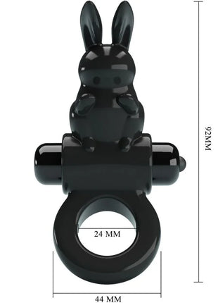 Schwarzer glänzender rabbit vibrator ring von Pretty Love mit 10 vibrationsmodi und ringbefestigung