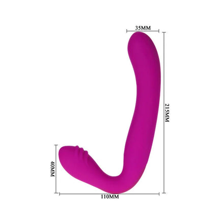 Vibranter magentafarbener silikon-doppelender von pretty love augus arnes flieder mit geschwungener form