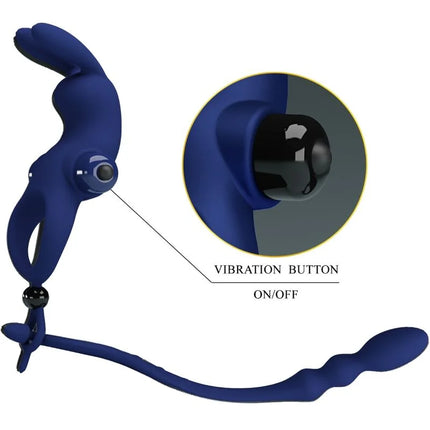 PRETTY LOVE - AYAD RABBIT VIBRATORRING MIT STECKER BLAU - Analplug