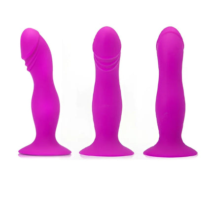 Pretty love booty passion realistischer stecker mit drei magentafarbenen silikon-analplugs in unterschiedlichen formen und strukturierter basis