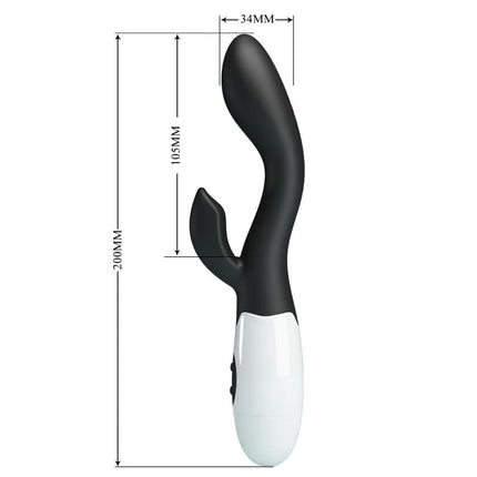 Black and white silikon rabbit vibrator mit ergonomischem design für g-punkt stimulierung von Pretty Love