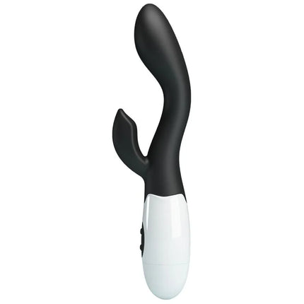 Schwarzer und weißer silikon vibrator in hasenform mit elegantem ergonomischem design von Pretty Love Brighty G-Spot
