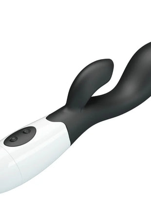 Schwarzer und weißer silikon rabbit vibrator mit zwei bedientasten am griff von pretty love brighty g-spot vibrator