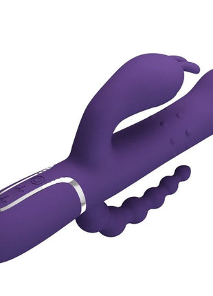 Pretty love cammy triple vibrator multifunktion 4 in 1 lila aus silikon in hasenform mit strukturierter schwanzspitze und bedientasten