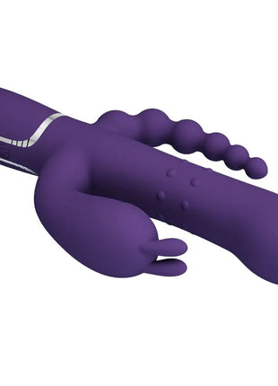 Lila silicone rabbit vibrator mit strukturierter oberfläche und silbernen bedientasten von pretty love cammy triple vibrator multifunction 4 in 1