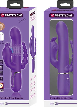 Lila pretty love cammy triple vibrator multifunction 4 in 1 mit strukturierter rillenoberfläche und silbernem akzentband