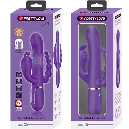 Lila pretty love cammy triple vibrator multifunction 4 in 1 mit strukturierter rillenoberfläche und silbernem akzentband
