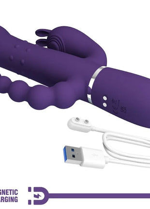 Lila silicon hasen-vibrator mit magnetischem ladekabel aus der produktlinie pretty love cammy triple vibrator multifunction 4 in 1