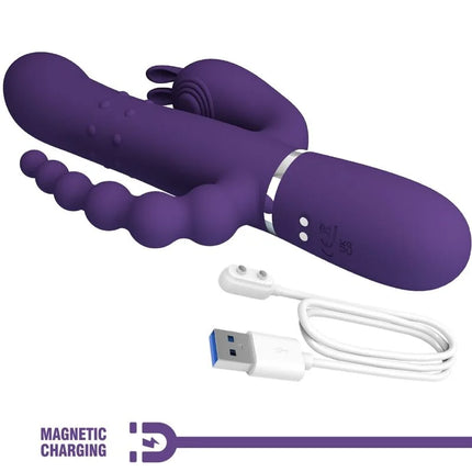 Lila silicon hasen-vibrator mit magnetischem ladekabel aus der produktlinie pretty love cammy triple vibrator multifunction 4 in 1