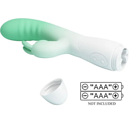 Ein mintgrüner und weißer silikon rabbit vibrator von pretty love mit 30 vibrationsmodi und ergonomischem design