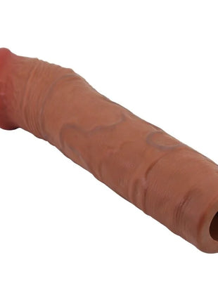 Tanfarbene realistische silikon-penishülle pretty love chelsea mit 7,6 cm verlängerung mulatte und hohlem schaft