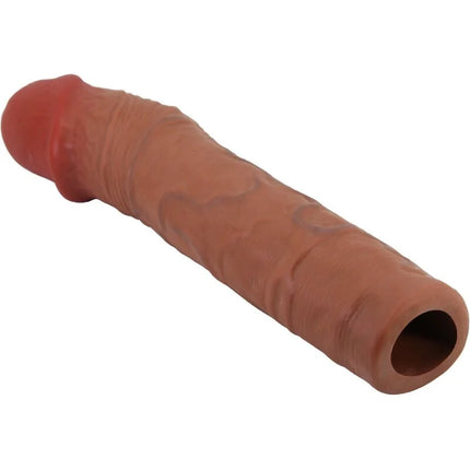 Tanfarbene realistische silikon-penishülle pretty love chelsea mit 7,6 cm verlängerung mulatte und hohlem schaft