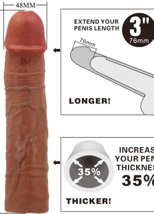 Braune silikon penishülle mit strukturierter oberfläche und 3 zoll verlängerung von pretty love mulatte