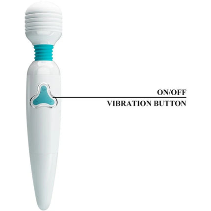 Pretty love cloud wand vibrator weiß mit silikonummantelung in weiß und türkis und dreieckigem steuerknopf