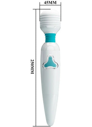 Weißes und türkisfarbenes silicone umhülltes wandvibrator mit dreieckiger steuerung von pretty love