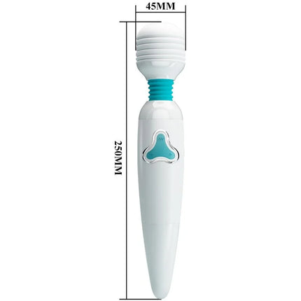 Weißes und türkisfarbenes silicone umhülltes wandvibrator mit dreieckiger steuerung von pretty love
