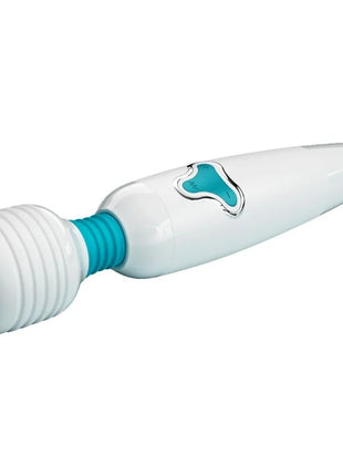 Weiß- und tealfarbener silikonummantelter wandvibrator mit strukturierter griffoberfläche von Pretty Love