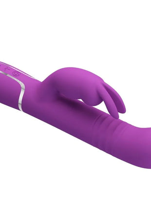 Lila silikon rabbit-vibrator mit silbernem akzentstreifen und steuerungstasten am griff von pretty love coale 4 in 1