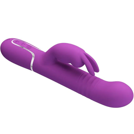 Lila silikon rabbit-vibrator mit silbernem akzentstreifen und steuerungstasten am griff von pretty love coale 4 in 1