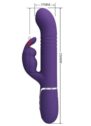 Lila silikon rabbit vibrator mit silbernem metallband nahe der basis von pretty love coale rabbit vibrator 4 in 1