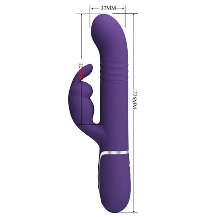 Lila silikon rabbit vibrator mit silbernem metallband nahe der basis von pretty love coale rabbit vibrator 4 in 1