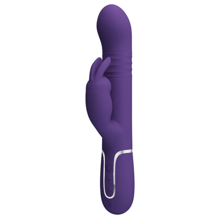 Lila silikon rabbit vibrator 4 in 1 mit silbernem akzentband und bedientasten von pretty love coale