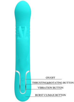 Teal silikon vibrato mit texturiertem griff und silbernen akzenttasten im pretty love coale rabbit vibrator perlen