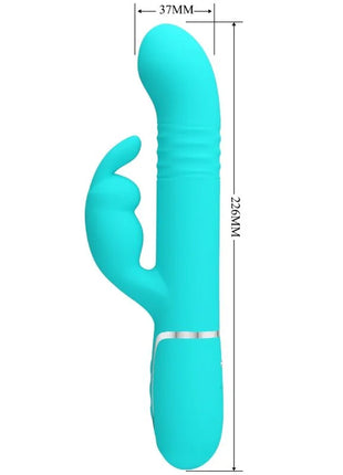 Türkisfarbener silikon rabbit vibrator mit silbernem akzentband von pretty love coale rabbit perlen