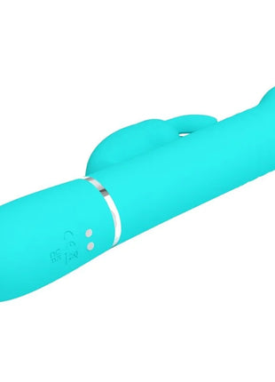 Türkisfarbener silikon rabbit vibrator mit silberner akzentband und bedientasten von pretty love coale perlen