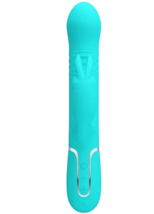 Teal silikon rabbit-vibrator von pretty love mit silbernen akzenttasten und strukturierter griffoberfläche