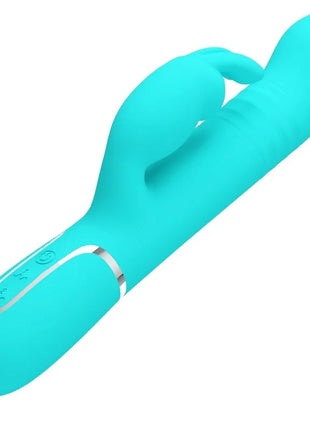 Turquoise silikon rabbit vibrator mit silbernem akzentband und bedienknöpfen von pretty love coale rabbit vibrator perlen