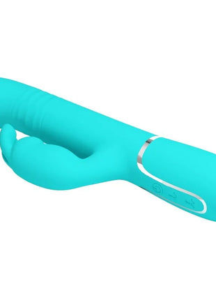 Turquoise silikon hasen vibrator mit silbernem akzentband und bedientasten von pretty love coale rabbit vibrator perlen