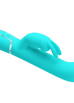 Turquoise silikons vibrator im kaninchenstil mit silberner zierleiste und steuerungstasten von pretty love coale perlen