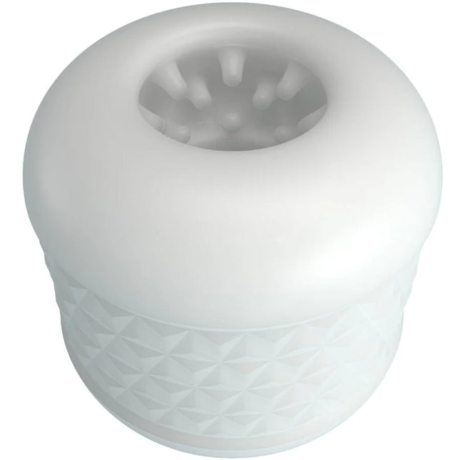 Weißer silikon-analplug mit strukturierter diamantmusterbasis und zentraleröffnung mit kleinen vorsprüngen von pretty love crystle männlicher masturbator weiß
