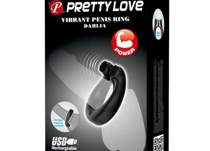 PRETTY LOVE - DAHLIA VIBRATIONSRING + KLITORISSTIMULATOR 12 VIBRATIONEN SCHWARZ - Penisring mit Vibration