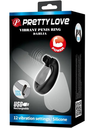 PRETTY LOVE - DAHLIA VIBRATIONSRING + KLITORISSTIMULATOR 12 VIBRATIONEN SCHWARZ - Penisring mit Vibration