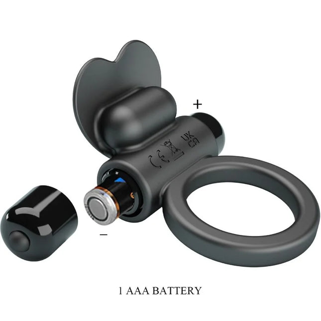 Schwarzer silikon vibrierender ring pretty love debonaire mit herzförmiger anbringung und abnehmbarem deckel