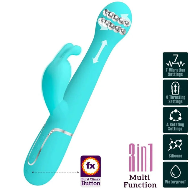 PRETTY LOVE - DEJON RABBIT VIBRATOR 3 IN 1 MULTIFUNKTIONS-AQUAGRÜN - Rabbit-Vibratoren
