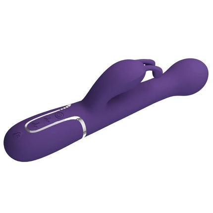 Pretty Love Dejon Rabbit Vibrator 3 in 1 multifunktions lila aus silikon mit silbernem Rand und Bedientasten