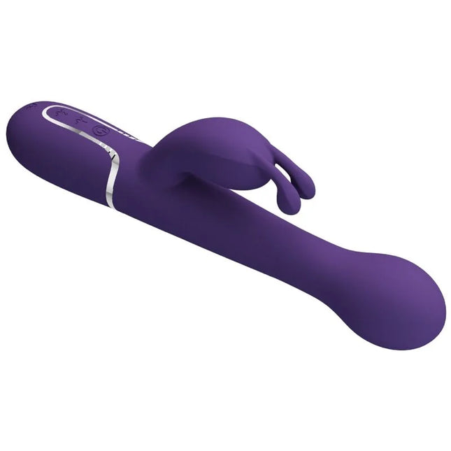 Lila silikon rabbit vibrator mit silbernem steuerfeld von pretty love dejom rabbit vibrator 3 in 1 multfunktion