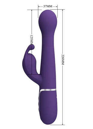Lila silikon rabbit vibrator mit silbernem metallring am sockel pretty love dejon 3 in 1 multifunction