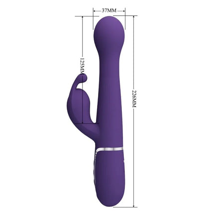 Lila silikon rabbit vibrator mit silbernem metallring am sockel pretty love dejon 3 in 1 multifunction
