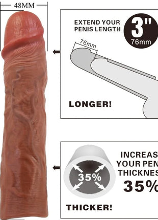 Braune realistische silikon penishülle mit 7,6 cm verlängerung und 35 prozent dickenzunahme von Pretty Love