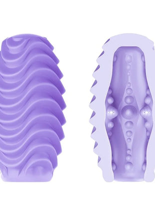 Lila silicone cock ring mit welliger außenstruktur und inneren kugeligen erhebungen von pretty love doppelseitiges masturbator-ei