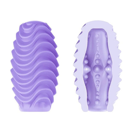 Lila silicone cock ring mit welliger außenstruktur und inneren kugeligen erhebungen von pretty love doppelseitiges masturbator-ei