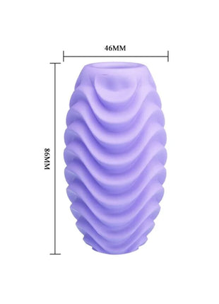 Lavendelfarbenes, wellentexturiertes silikonvase mit 86 mm höhe und 46 mm breite im pretty love doppelseitiges lila masturbator-ei