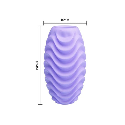 Lavendelfarbenes, wellentexturiertes silikonvase mit 86 mm höhe und 46 mm breite im pretty love doppelseitiges lila masturbator-ei