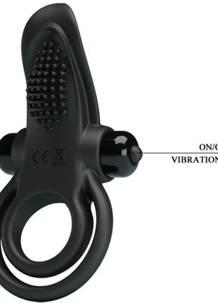 Schwarzer silikonring mit texturierter griffoberfläche und zwei steuerungstasten von pretty love doppelte vibrationsring und klitorisstimulator