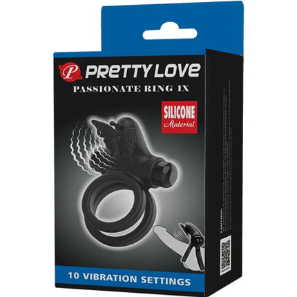 PRETTY LOVE - DOPPELVIBRIERRING MIT SCHWARZEM STIMULATOR - Penisring für Paare