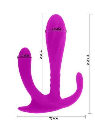 Vibranter violetter silikon-doppelstimulator edgar mit drei einzigartigen prongs und ergonomischen kurven von pretty love